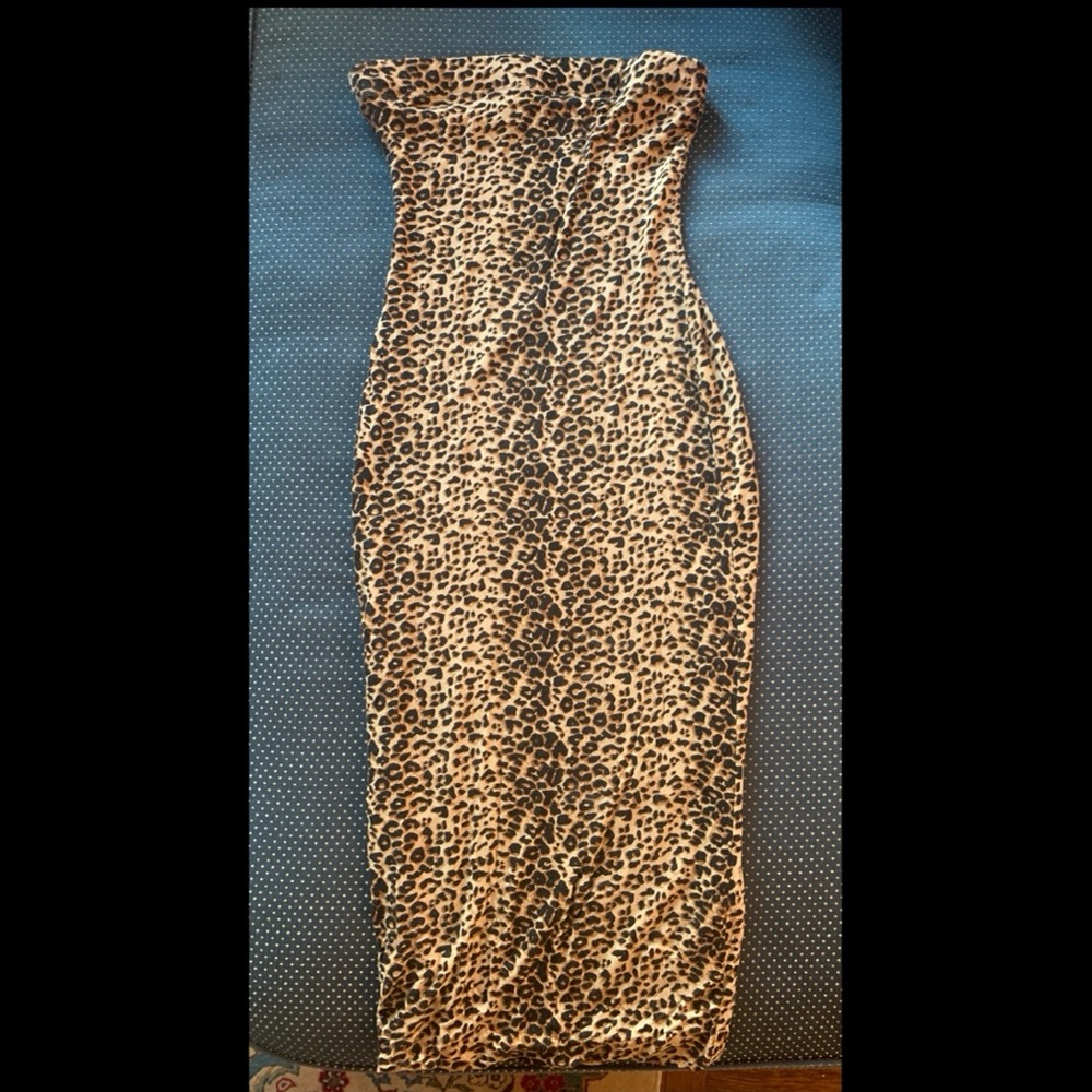 Leopard Print Midi Tube Top Dress